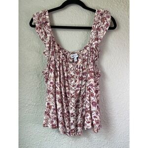 Jessica Simpson XL Floral Ruffle Sleeve Button Front Peasant Top Blouse